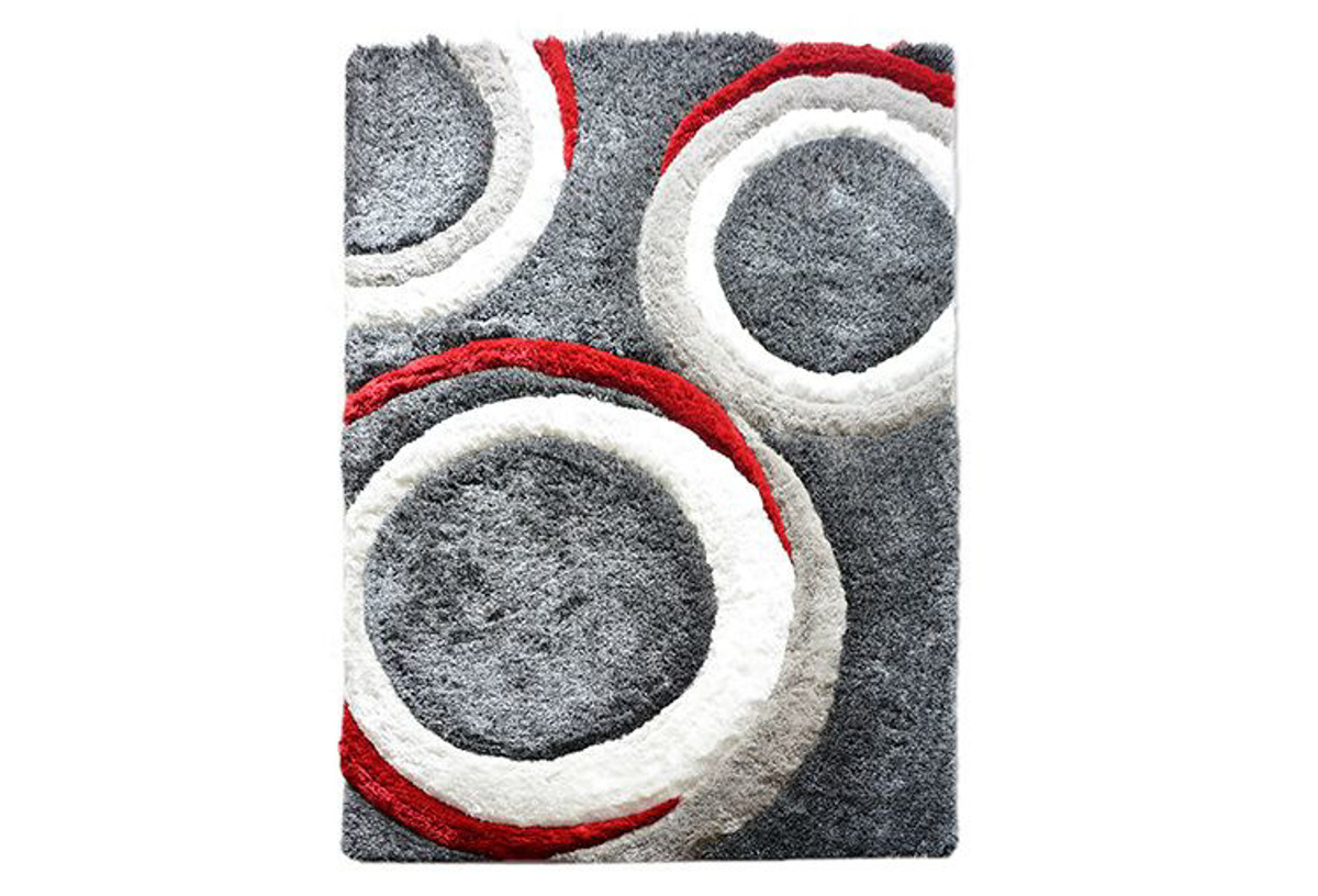 Red Grey Abstract Circle Area Rug