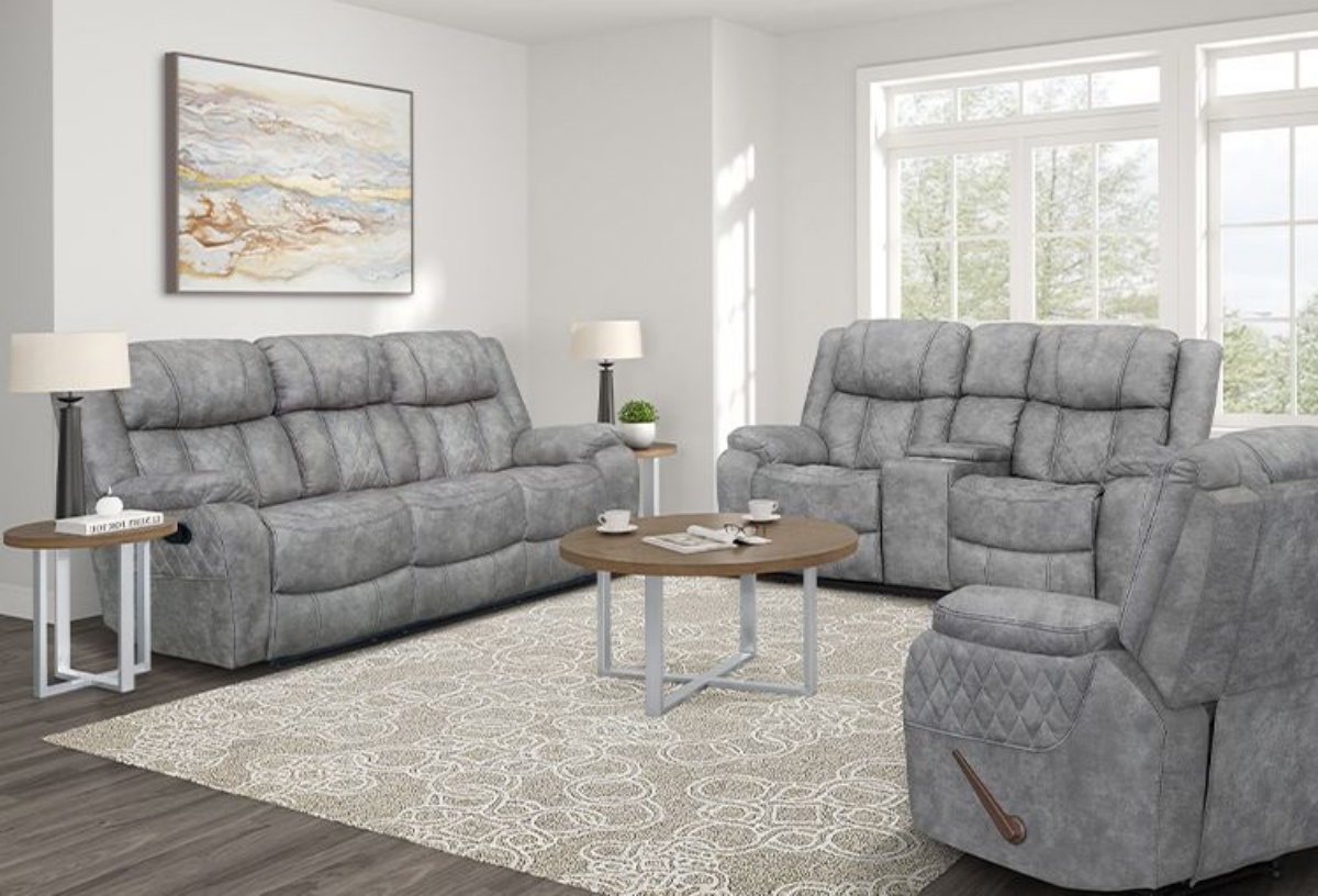 Picture of Luxe Pewter Power Reclining Sofa & Manual Reclining Console Loveseat