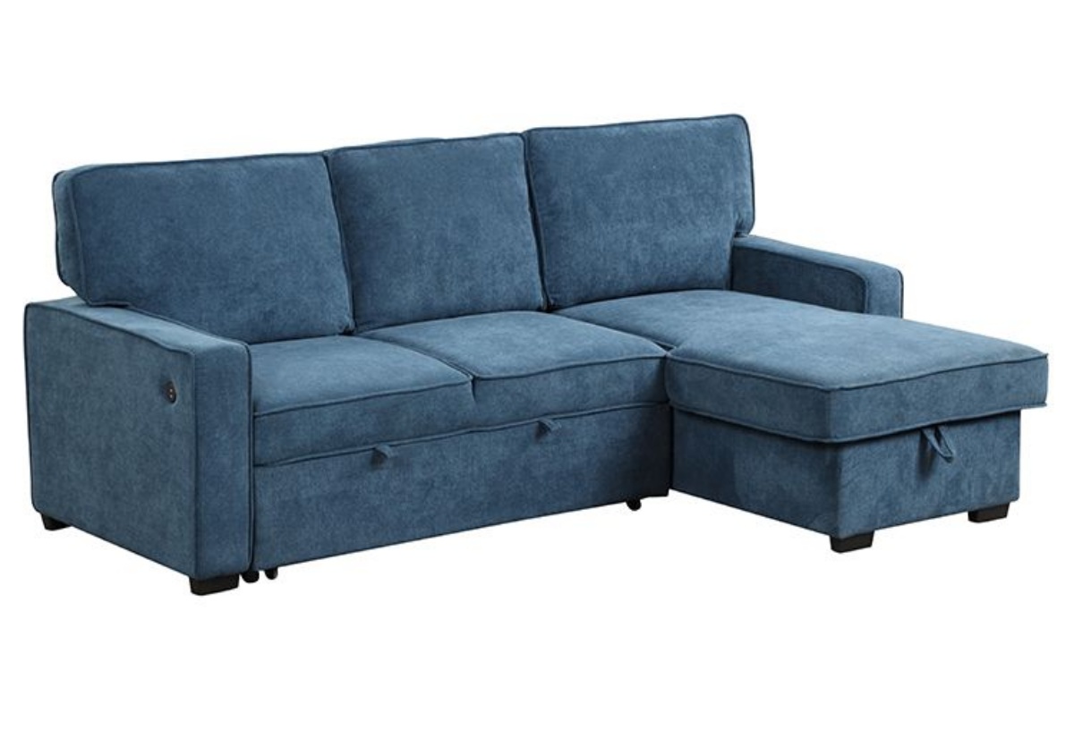 Picture of Hudson Blue Convertible Sofa Chaise With Storage Ottoman