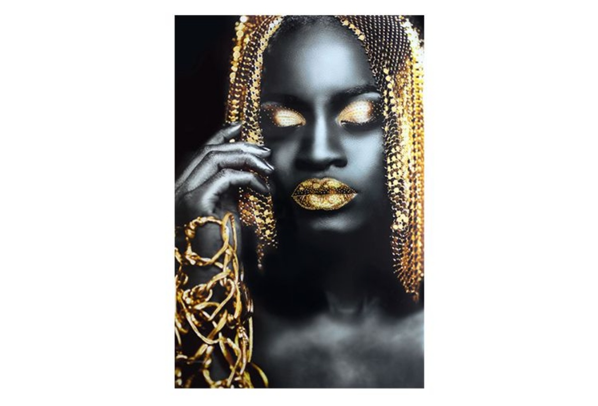 Picture of Woman Gold Hair Glass Print With Rhinestones