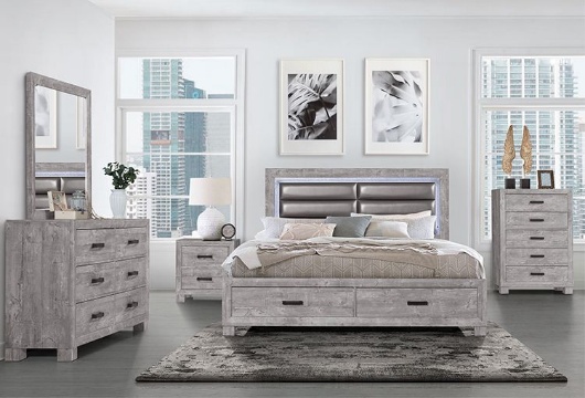 Picture of Meadows Grey Queen Upholstered Bed With Storage