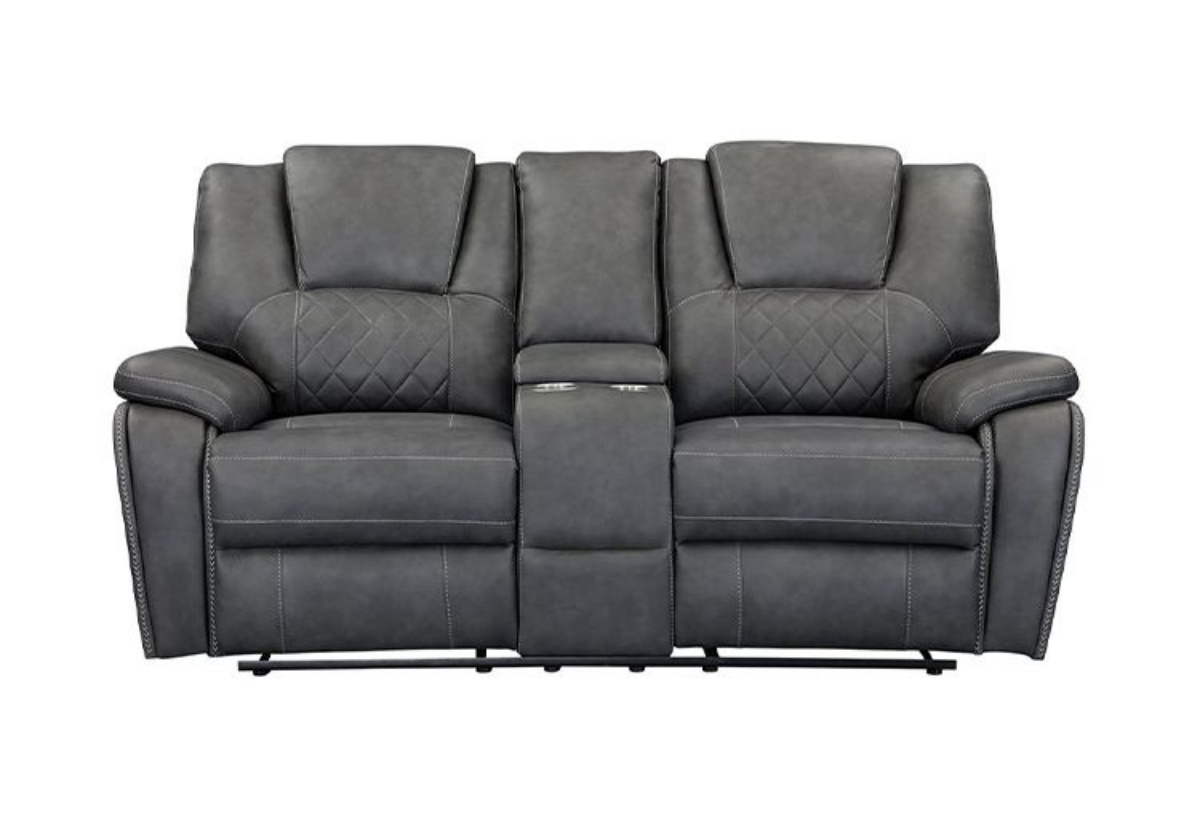 Picture of Diamante Grey Reclining Console Loveseat