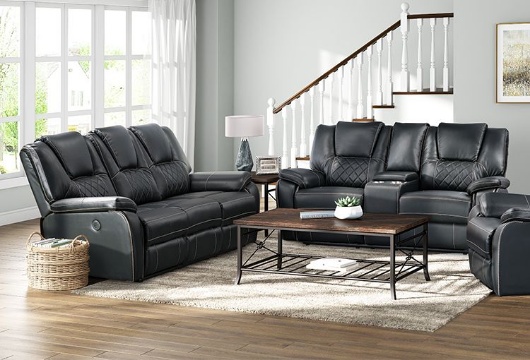 Picture of Diamante Black Power Reclining Sofa & Power Reclining Console Loveseat 