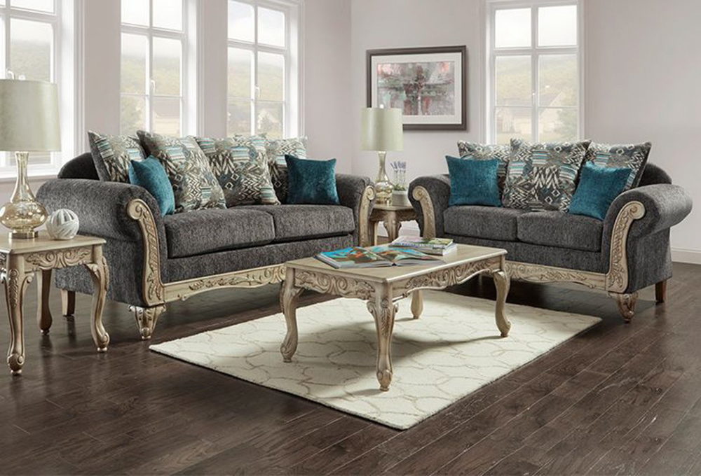 aspen falls wood trim sofa and loveseat